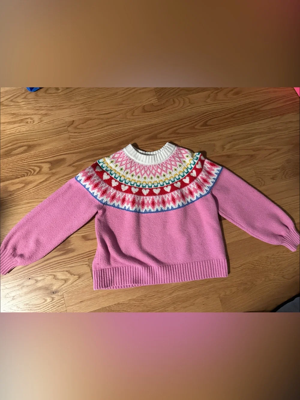 Old Navy Pink Fair Isle Yoke Crewneck Sweater